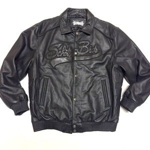 RARE Schott NYC Bros Jacket Mens XL Black Leather Bomber Moto Biker Basketball
